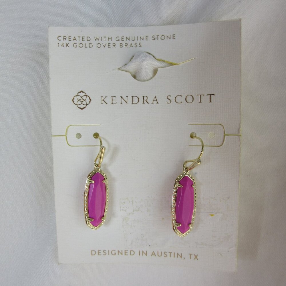 Kendra Scott Eva Drop Earrings Small Raspberry Pink Genuine Stone Gold NWT